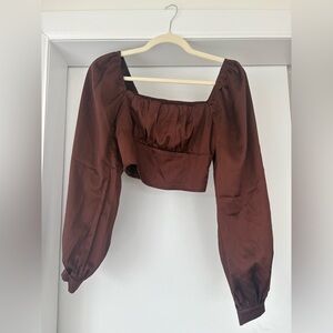 SHEIN Chocolate Brown Puff Sleeve Blouse